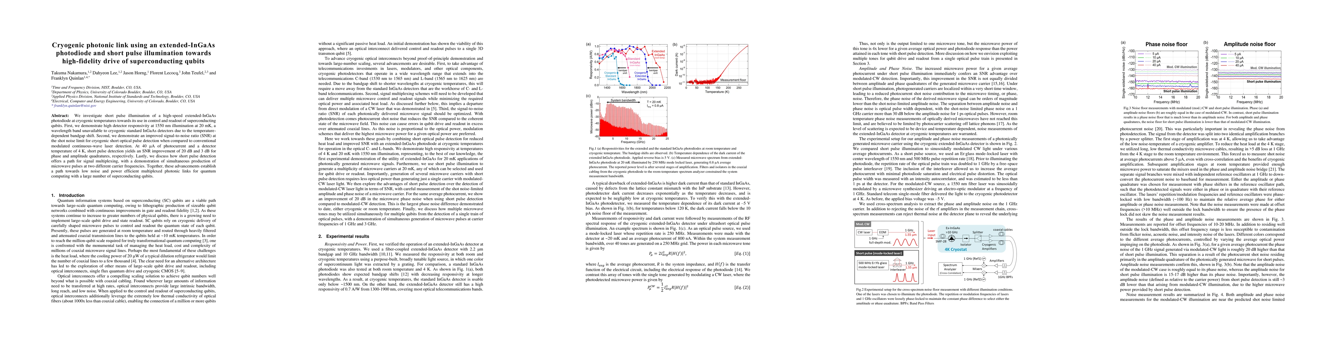 Thumbnail for Cryogenic photonic link using an extended-InGaAs photodiode and short
  pulse illumination towards high-fidelity drive of superconducting qubits