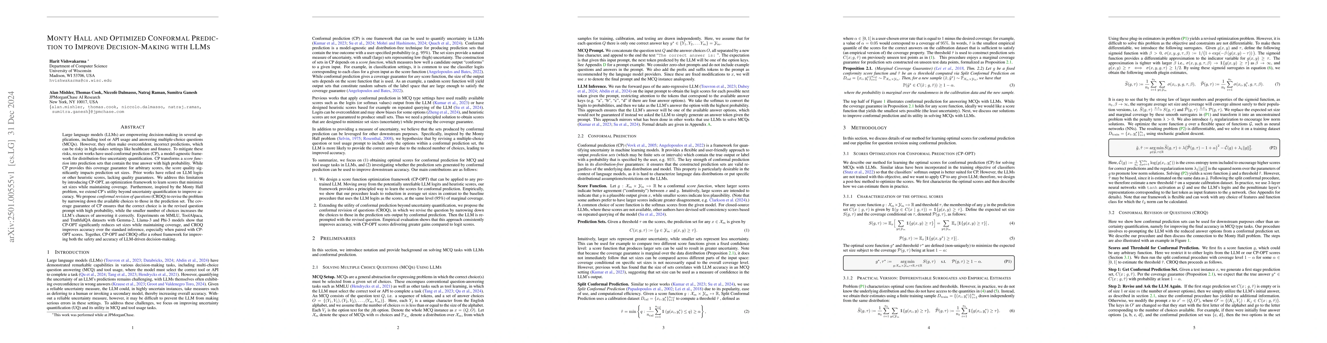 Thumbnail for Monty Hall and Optimized Conformal Prediction to Improve Decision-Making
  with LLMs