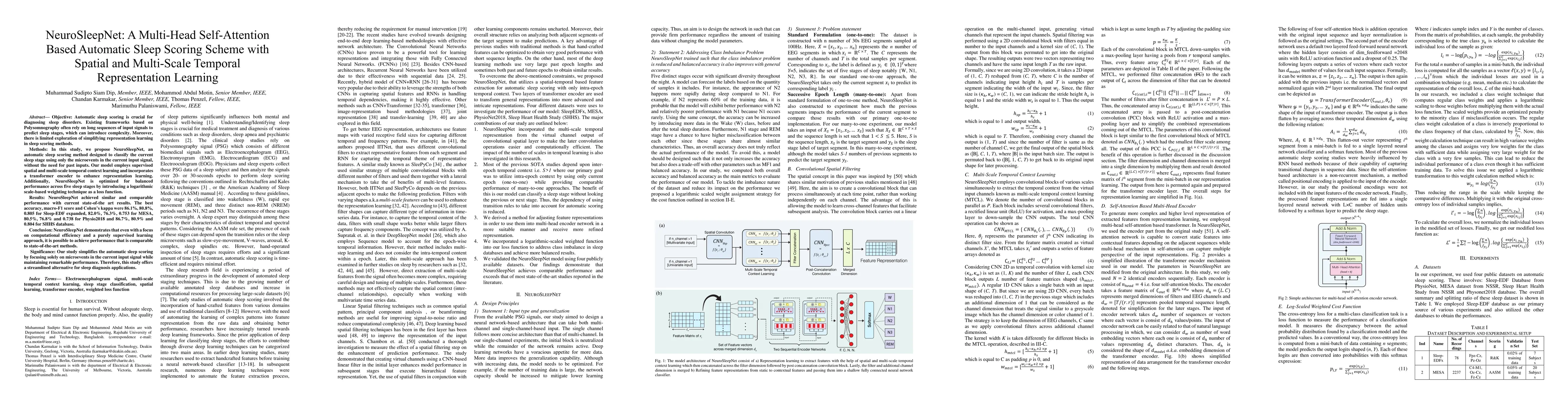 Thumbnail for NeuroSleepNet: A Multi-Head Self-Attention Based Automatic Sleep Scoring
  Scheme with Spatial and Multi-Scale Temporal Representation Learning