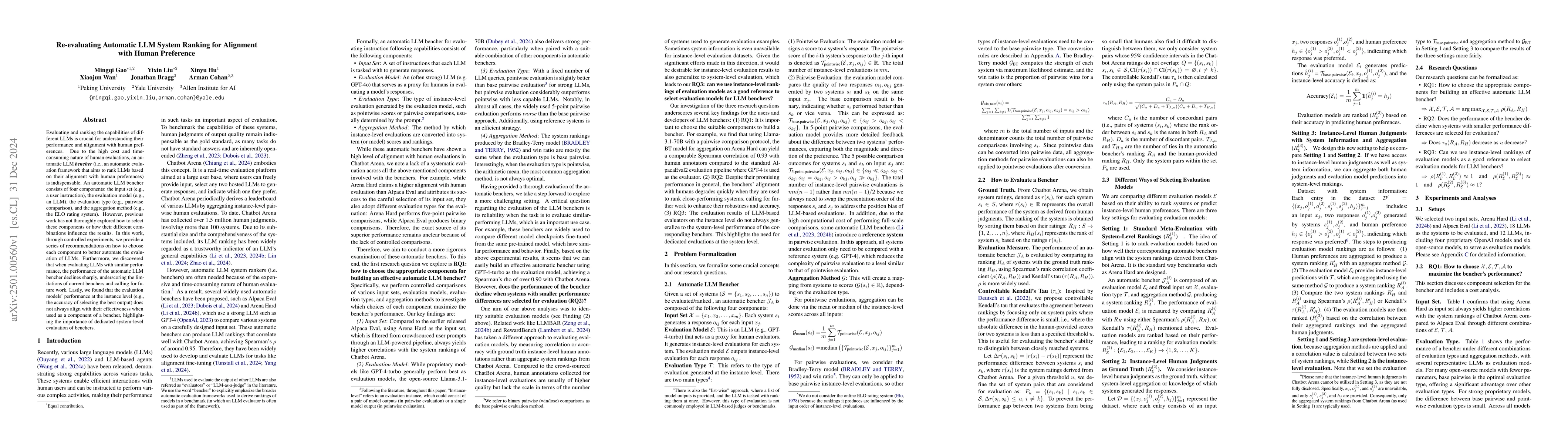 Thumbnail for Re-evaluating Automatic LLM System Ranking for Alignment with Human
  Preference