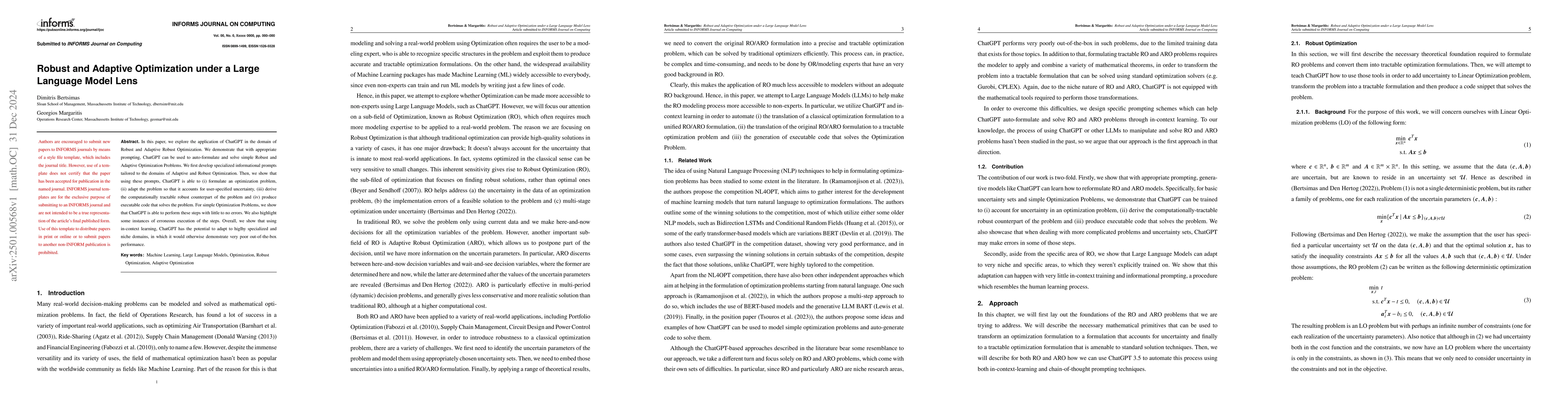 Thumbnail for Robust and Adaptive Optimization under a Large Language Model Lens