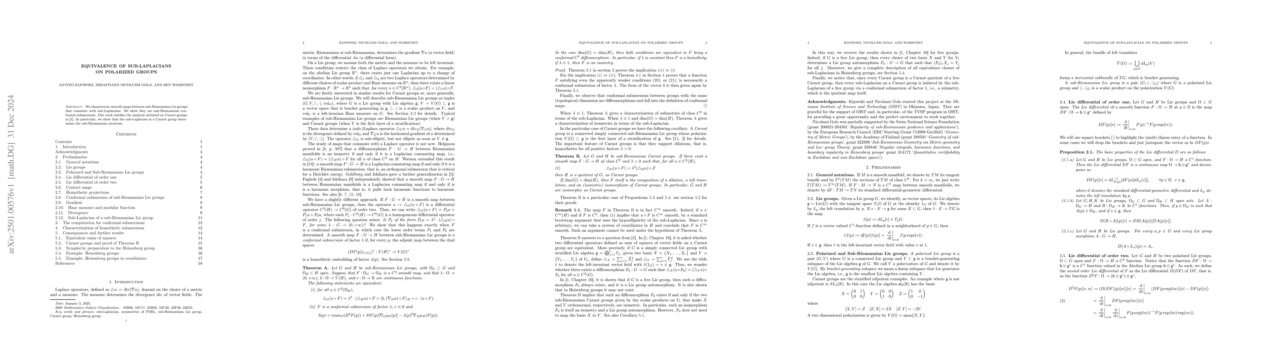 Thumbnail for Equivalence of sub-Laplacian on Polarized groups