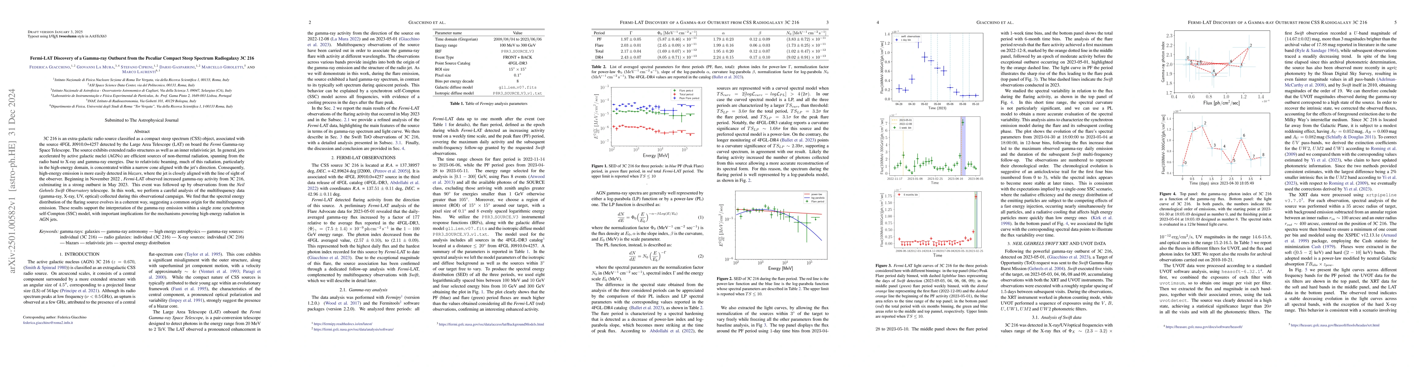 Thumbnail for Fermi-LAT Discovery of a Gamma-ray Outburst from the Peculiar Compact
  Steep Spectrum Radiogalaxy 3C 216