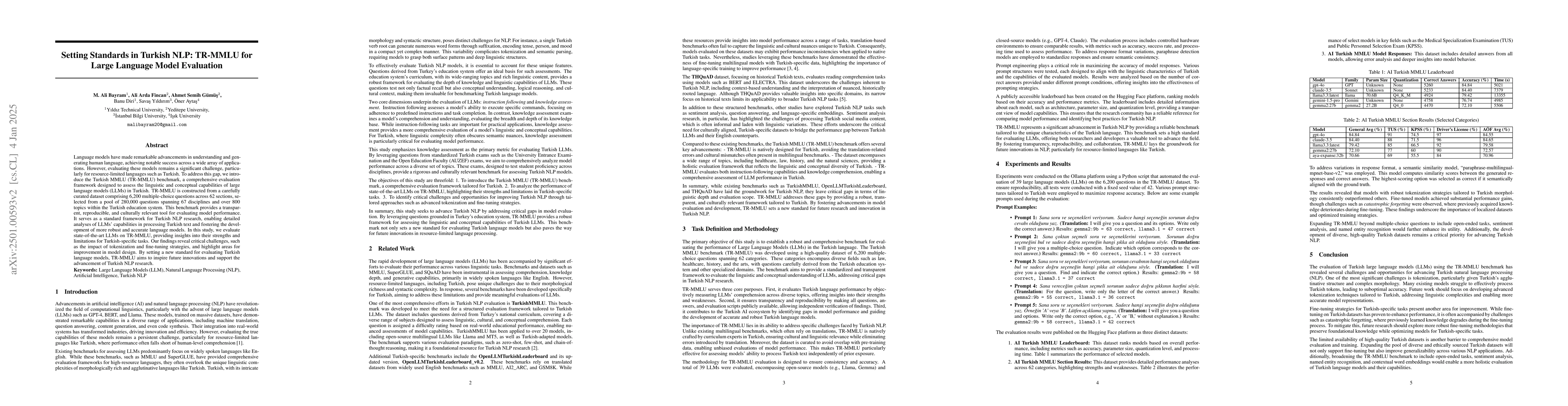 Thumbnail for Setting Standards in Turkish NLP: TR-MMLU for Large Language Model
  Evaluation