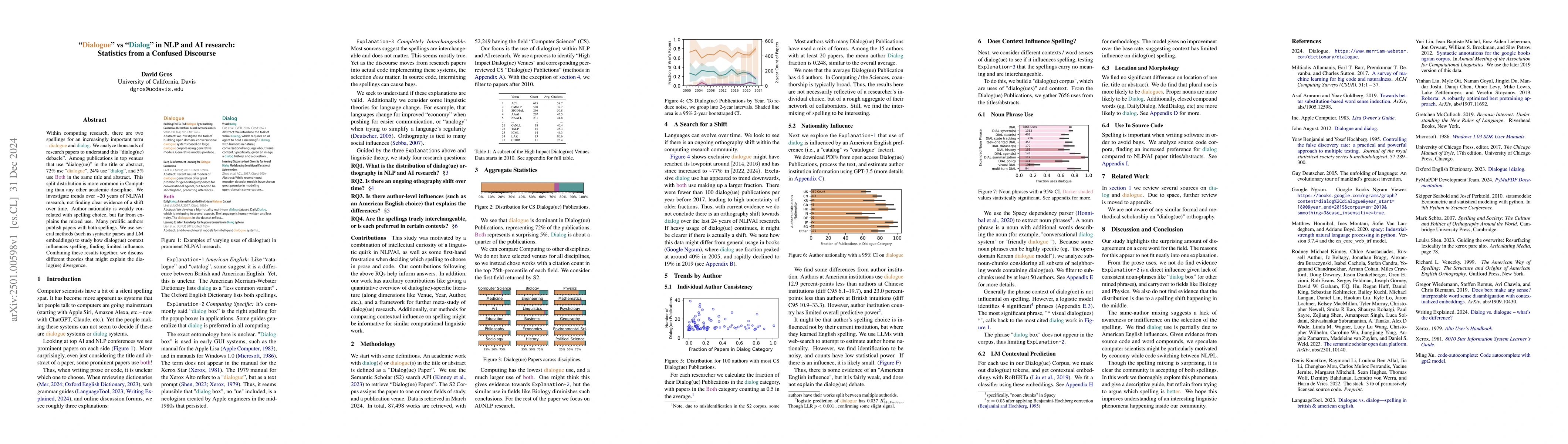 Thumbnail for "Dialogue" vs "Dialog" in NLP and AI research: Statistics from a
  Confused Discourse