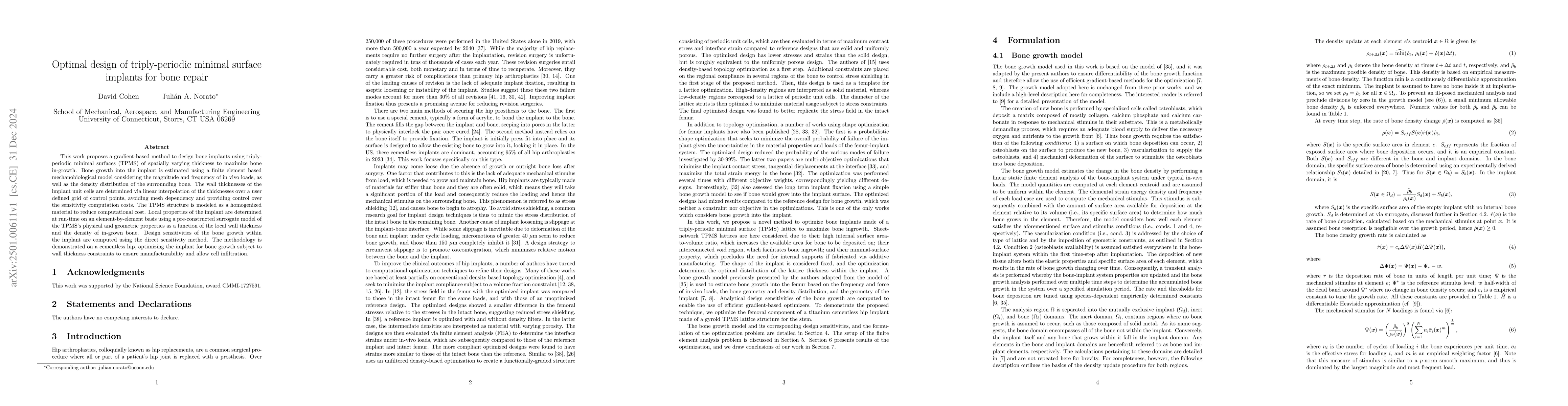 Thumbnail for Optimal design of triply-periodic minimal surface implants for bone
  repair