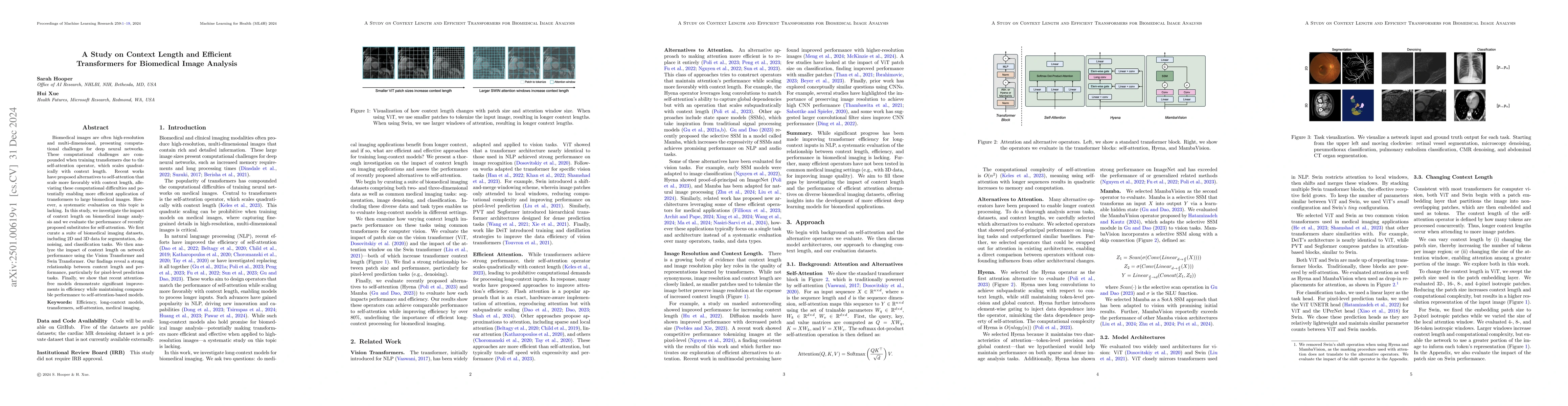 Thumbnail for A Study on Context Length and Efficient Transformers for Biomedical
  Image Analysis