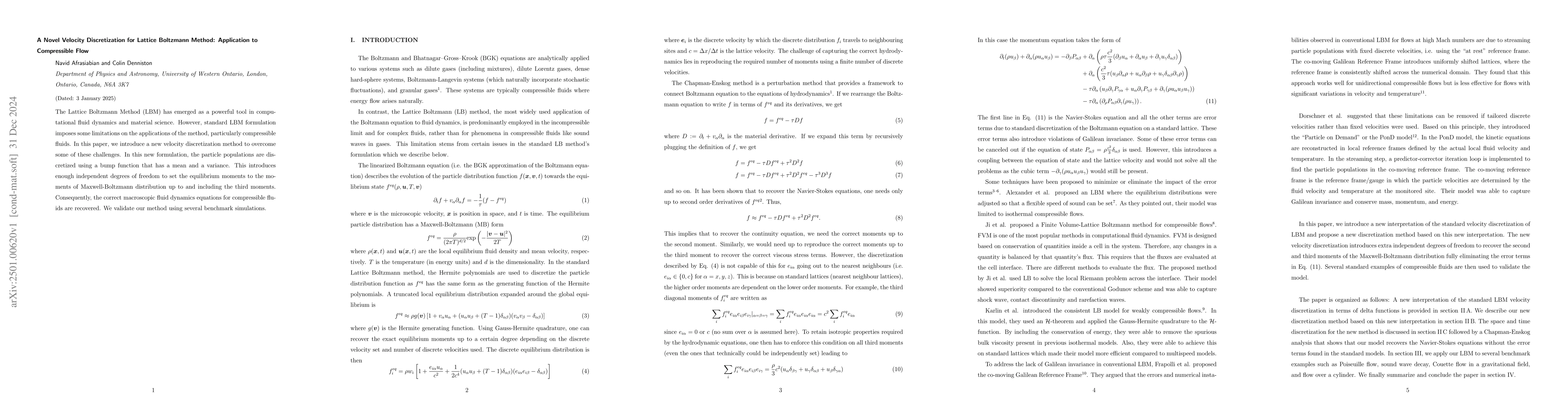 Thumbnail for A Novel Velocity Discretization for Lattice Boltzmann Method:
  Application to Compressible Flow