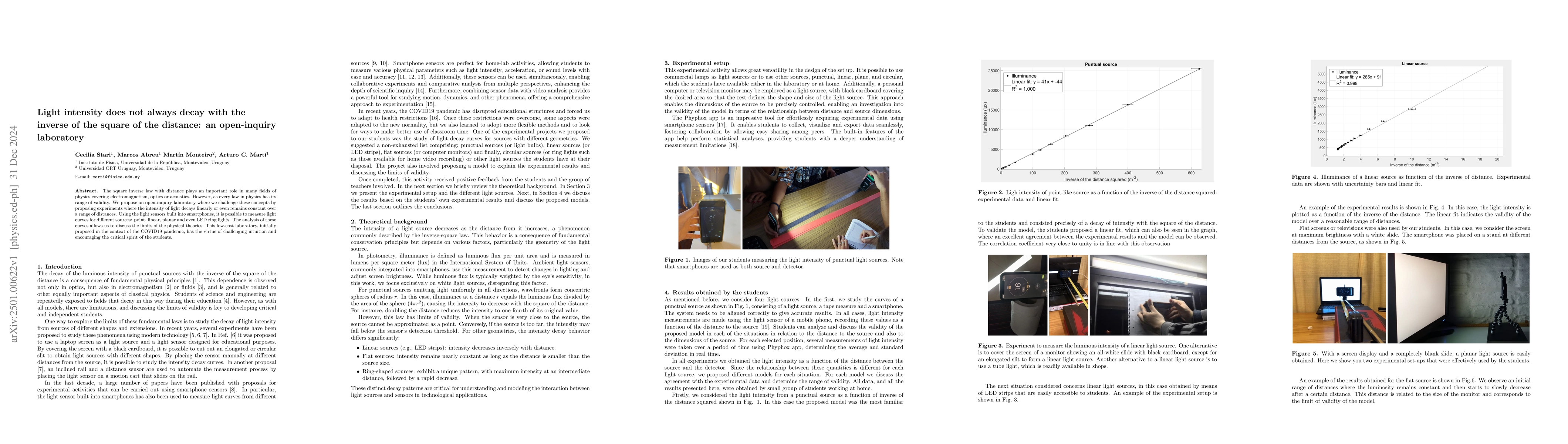 Thumbnail for Light intensity does not always decay with the inverse of the square of
  the distance: an open-inquiry laboratory