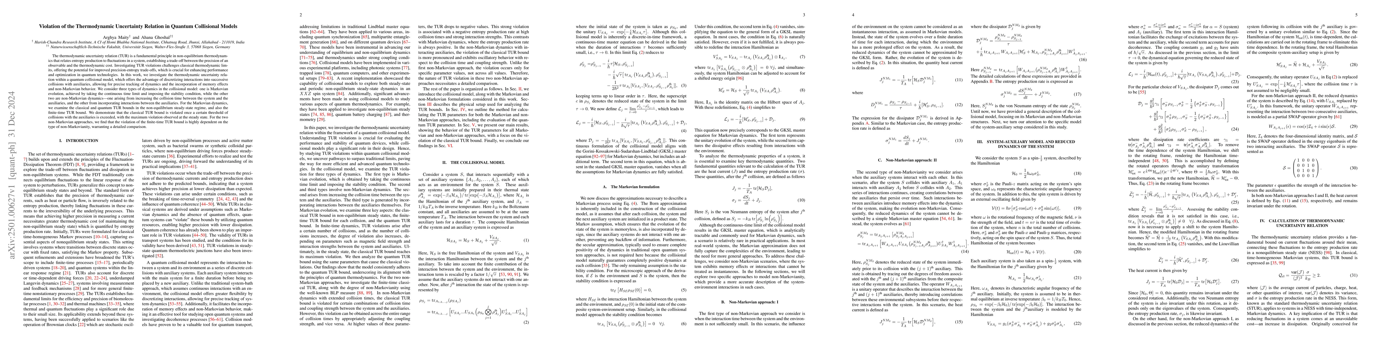 Thumbnail for Violation of the Thermodynamic Uncertainty Relation in Quantum
  Collisional Models