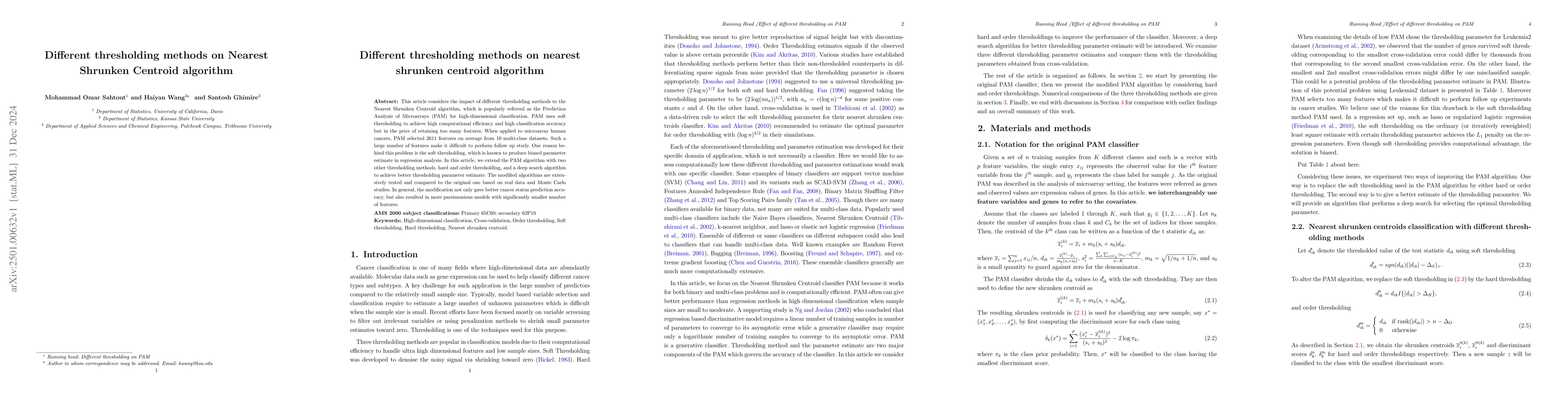 Thumbnail for Different thresholding methods on Nearest Shrunken Centroid algorithm