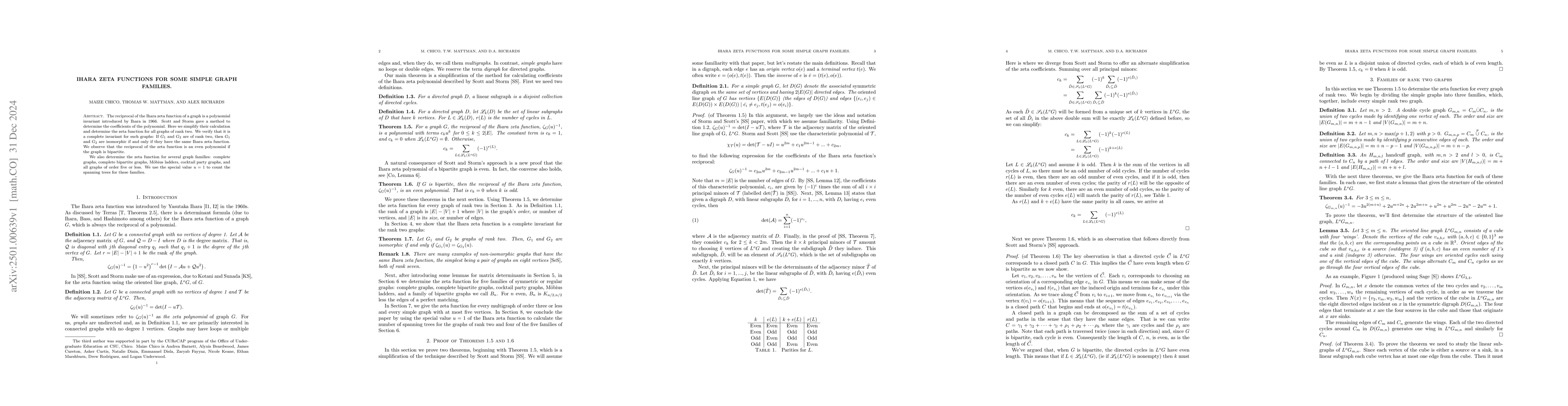 Thumbnail for Ihara zeta functions for some simple graph families