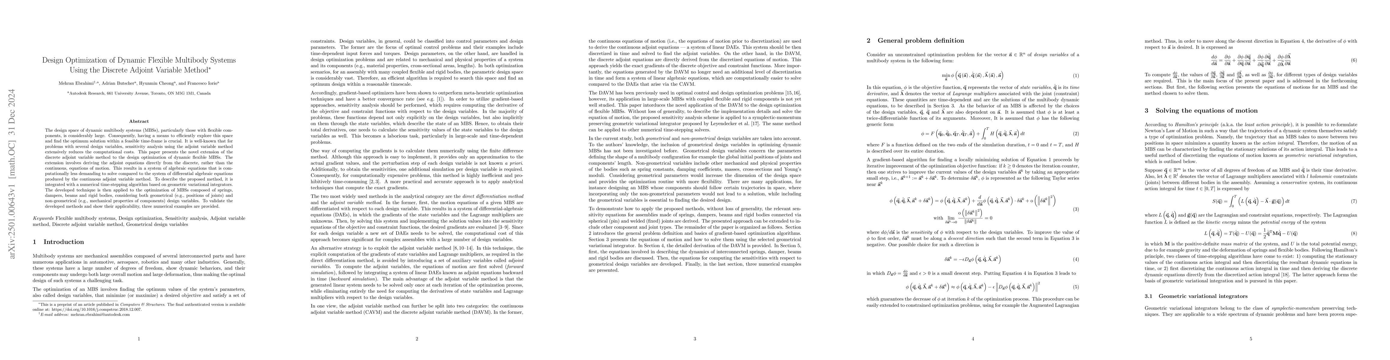 Thumbnail for Design optimization of dynamic flexible multibody systems using the
  discrete adjoint variable method