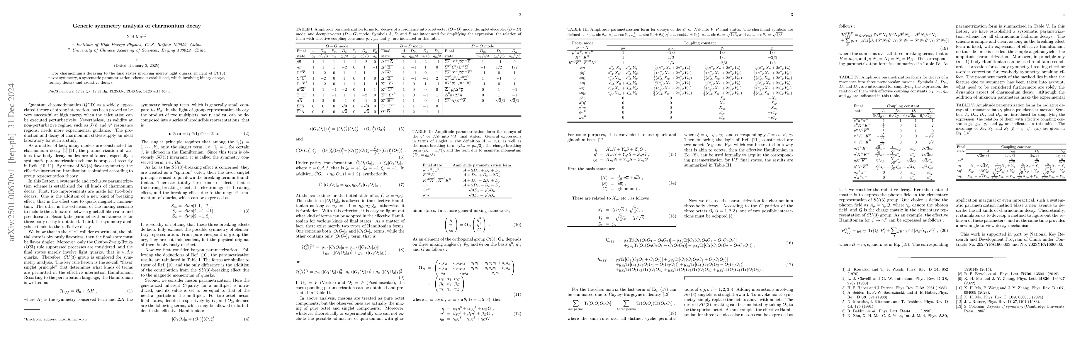 Thumbnail for Generic symmetry analysis of charmonium decay
