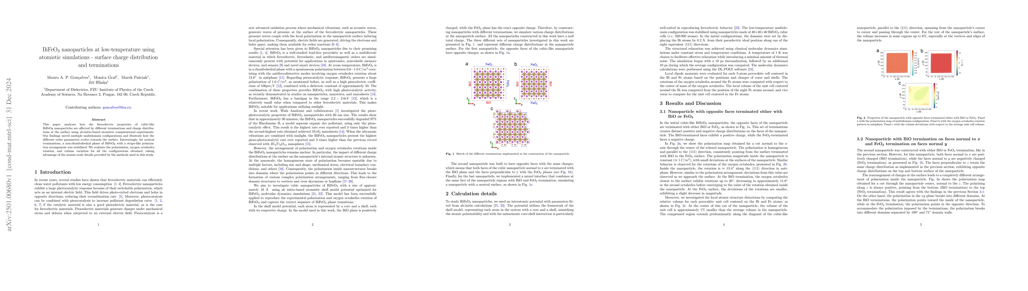 Thumbnail for BiFeO$_3$ nanoparticles at low-temperature using atomistic simulations
  -- surface charge distribution and terminations