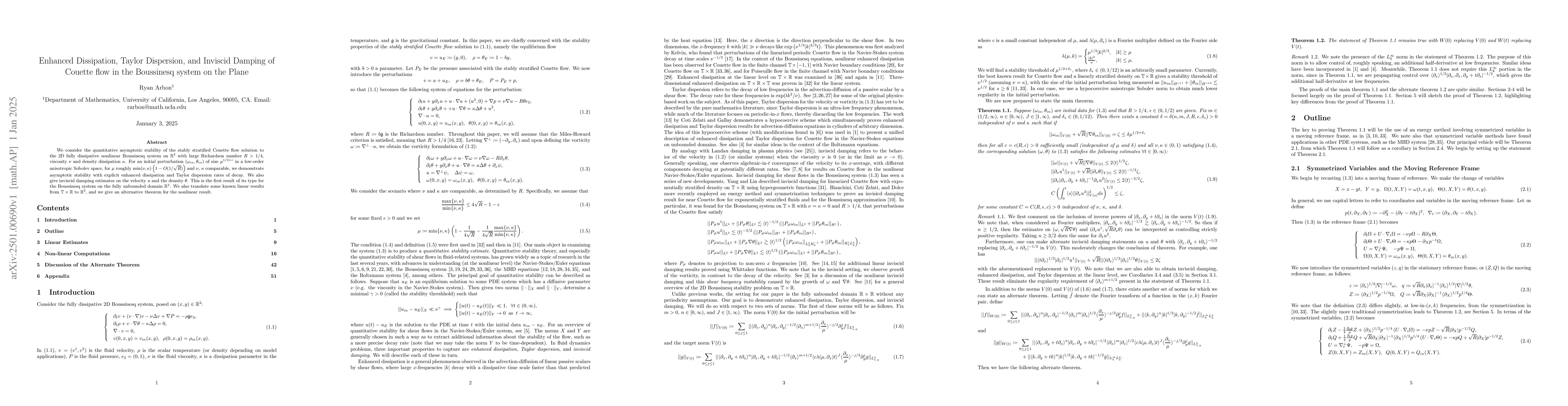Thumbnail for Enhanced Dissipation, Taylor Dispersion, and Inviscid Damping of Couette
  flow in the Boussinesq system on the Plane