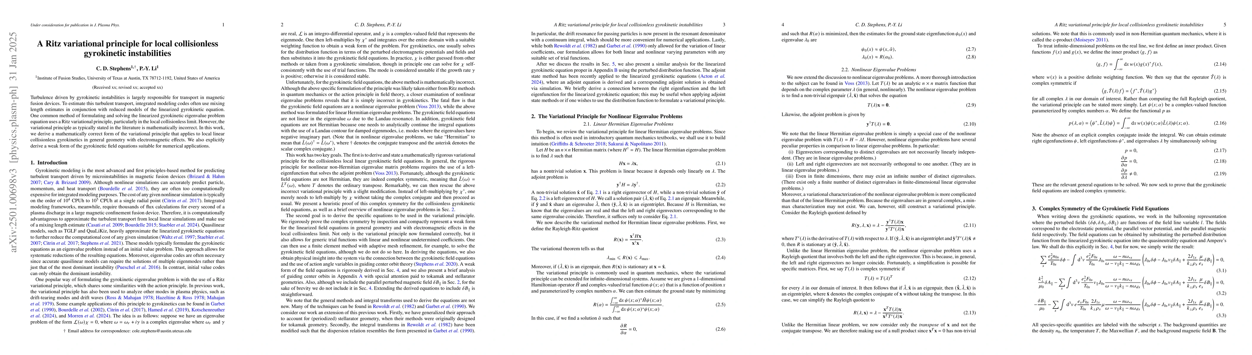 Thumbnail for A Ritz variational principle for local collisionless gyrokinetic
  instabilities