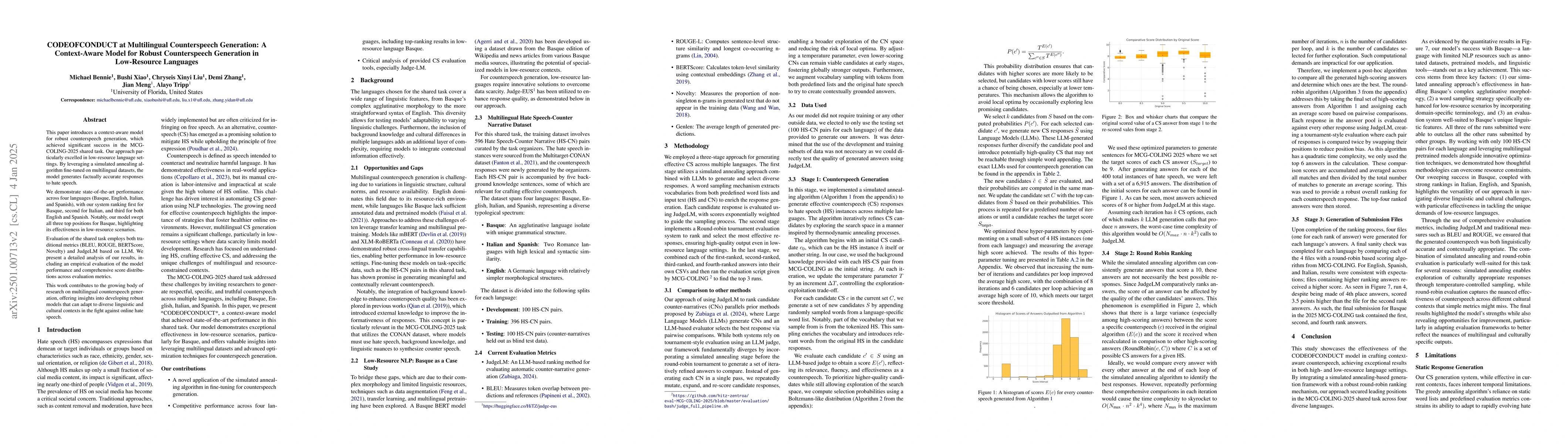 Thumbnail for CODEOFCONDUCT at Multilingual Counterspeech Generation: A Context-Aware
  Model for Robust Counterspeech Generation in Low-Resource Languages