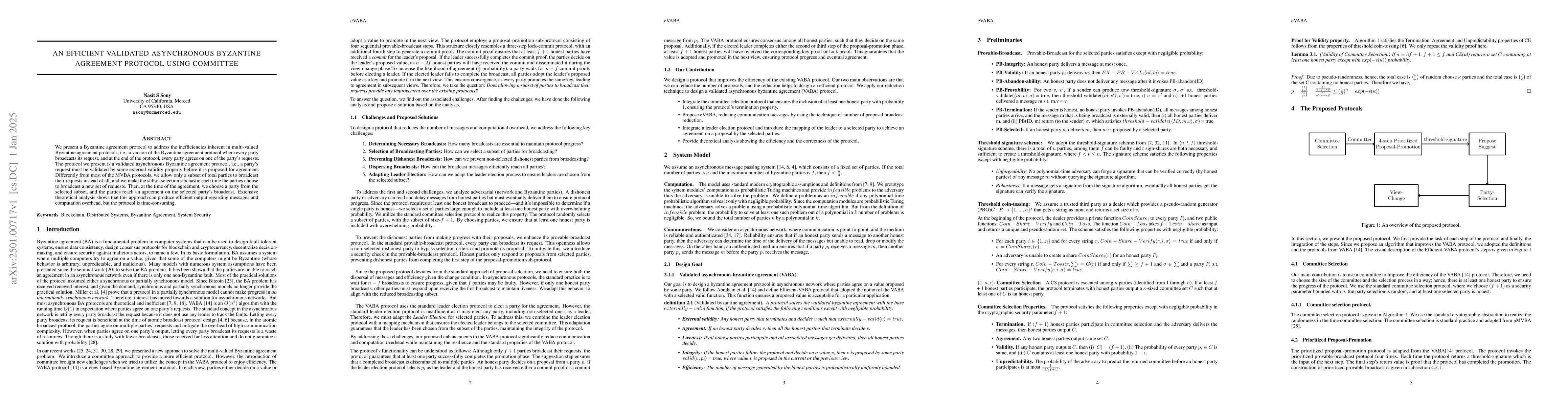 Thumbnail for An efficient validated asynchronous byzantine agreement protocol using
  committee