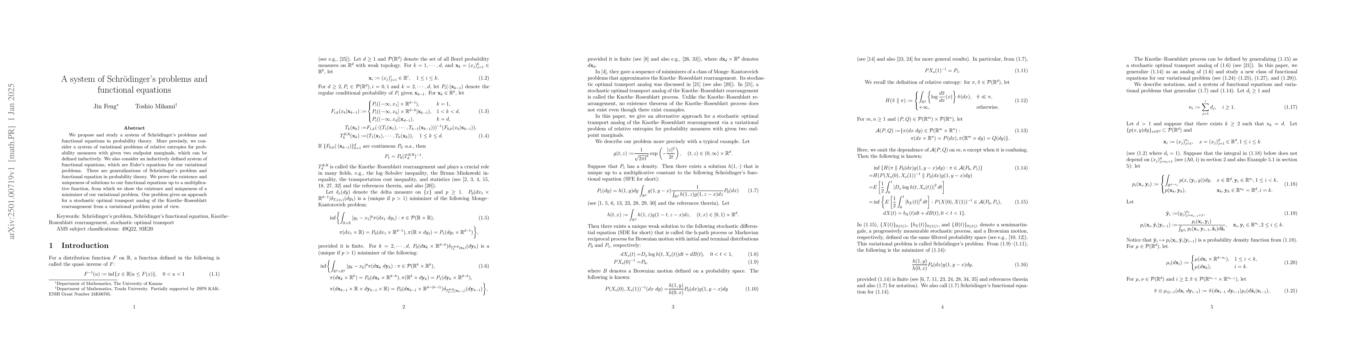 Thumbnail for A system of Schrödinger's problems and functional equations