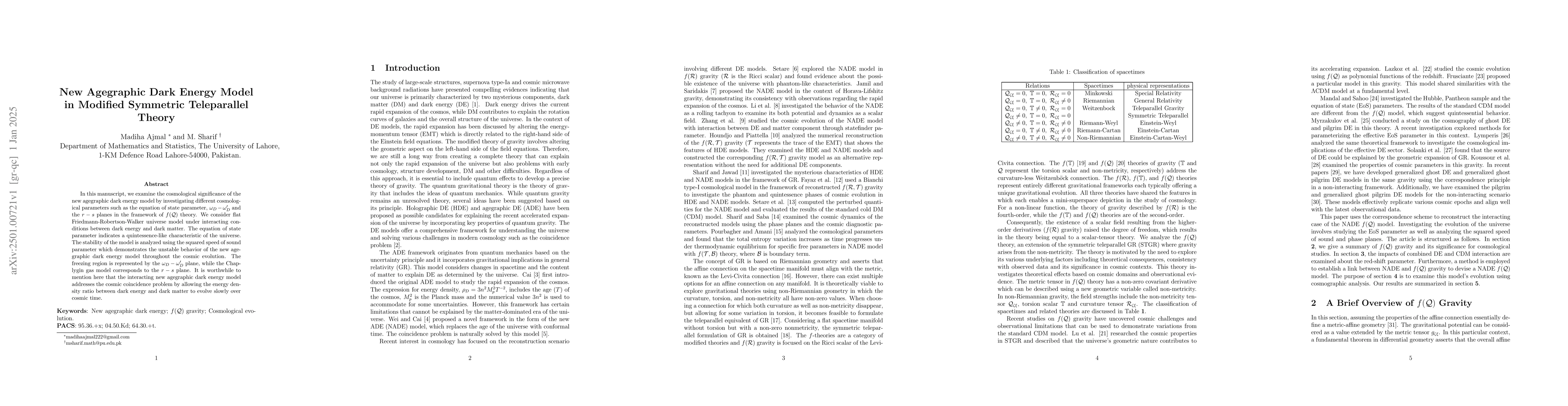 Thumbnail for New Agegraphic Dark Energy Model in Modified Symmetric Teleparallel
  Theory