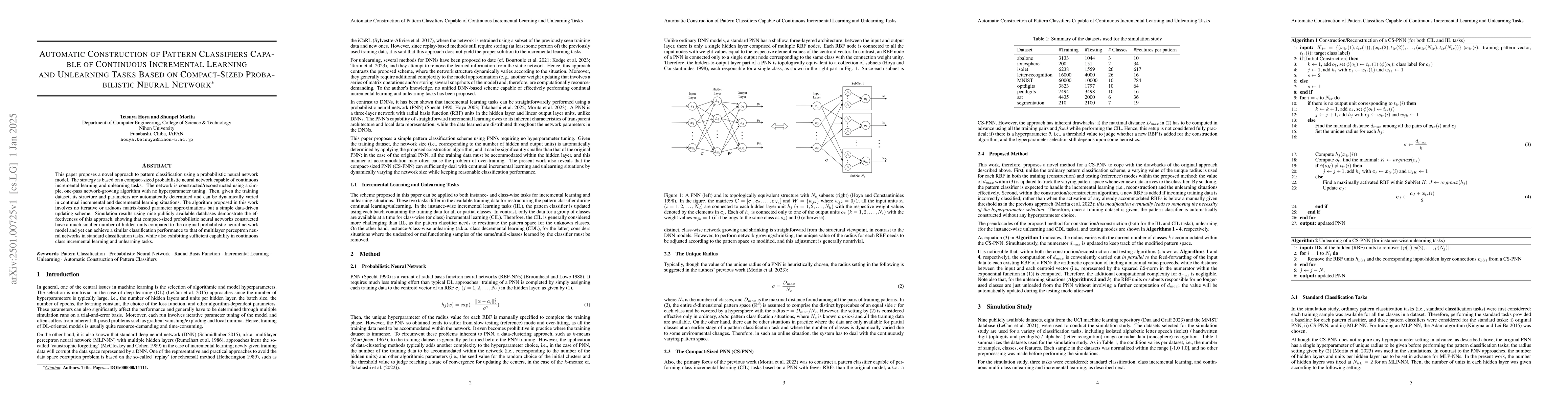 Thumbnail for Automatic Construction of Pattern Classifiers Capable of Continuous
  Incremental Learning and Unlearning Tasks Based on Compact-Sized
  Probabilistic Neural Network