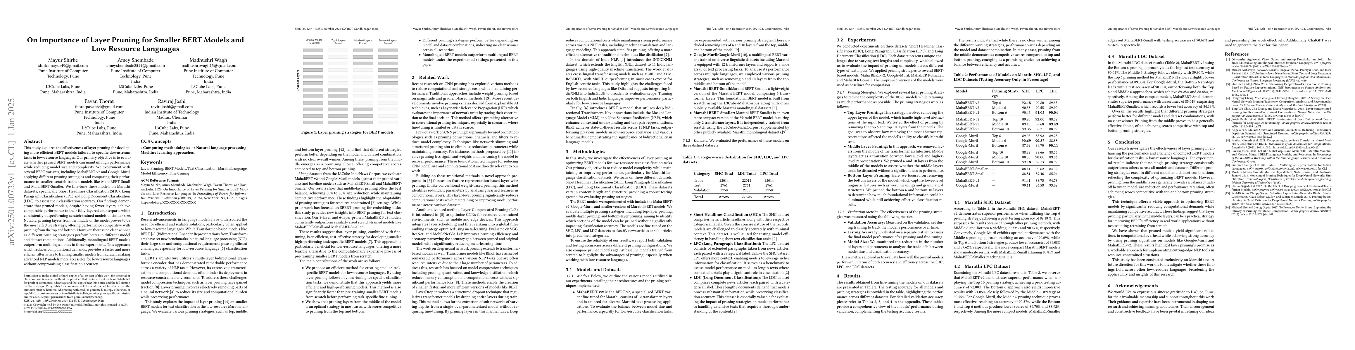 Thumbnail for On Importance of Layer Pruning for Smaller BERT Models and Low Resource
  Languages