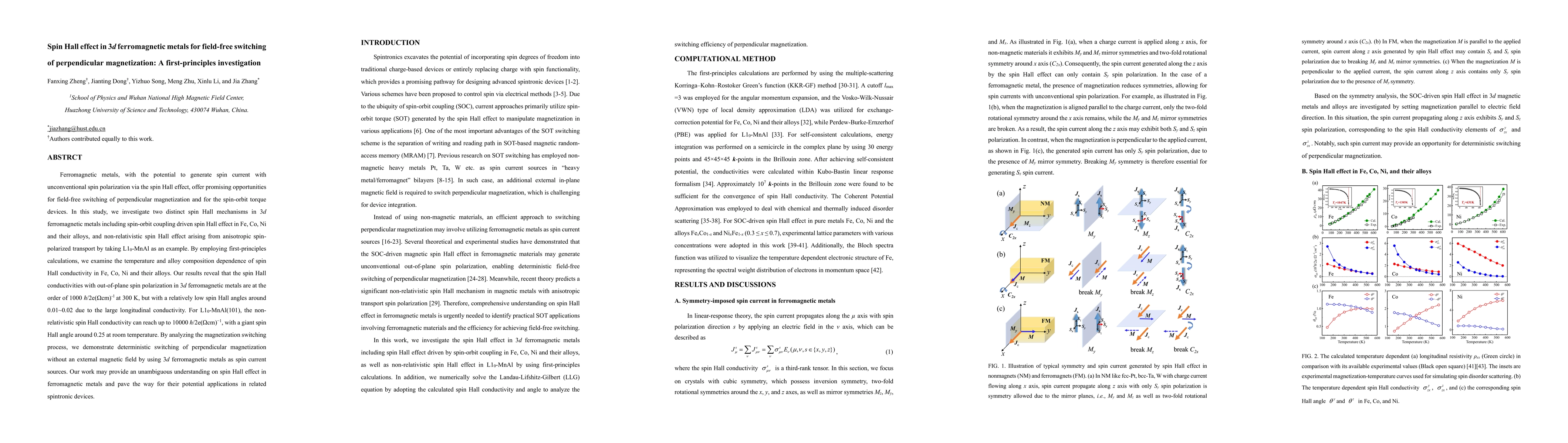 Thumbnail for Spin Hall effect in 3d ferromagnetic metals for field-free switching of
  perpendicular magnetization: A first-principles investigation