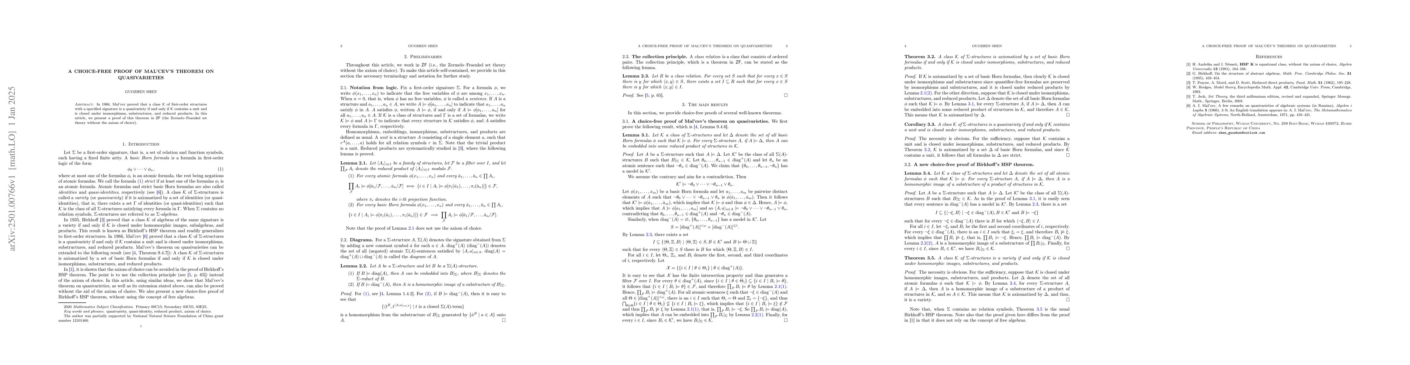 Thumbnail for A choice-free proof of Mal'cev's theorem on quasivarieties