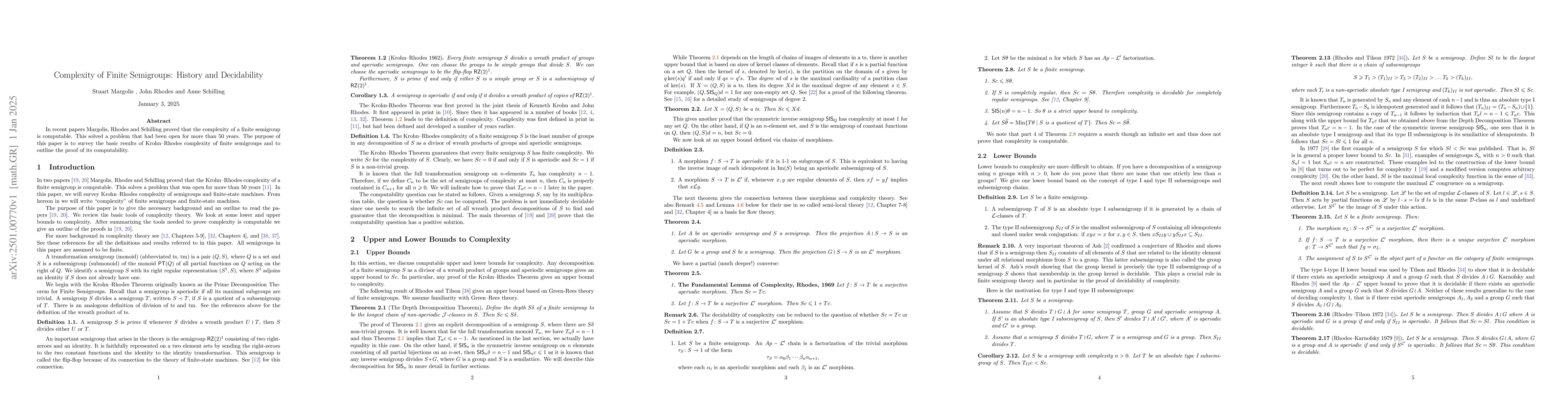 Thumbnail for Complexity of Finite Semigroups: History and Decidability