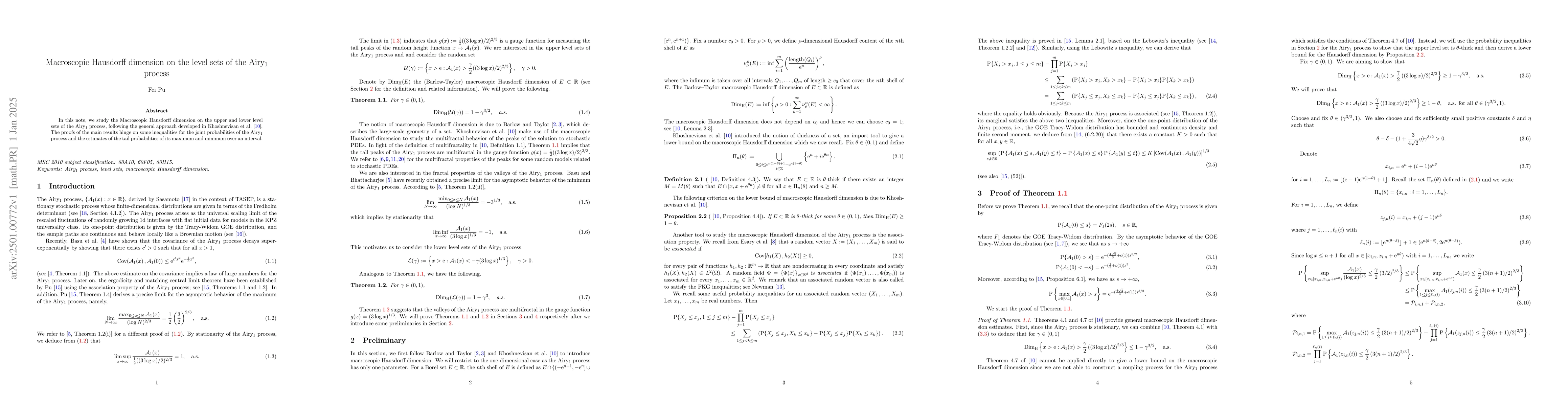 Thumbnail for Macroscopic Hausdorff dimension on the level sets of the Airy$_1$
  process