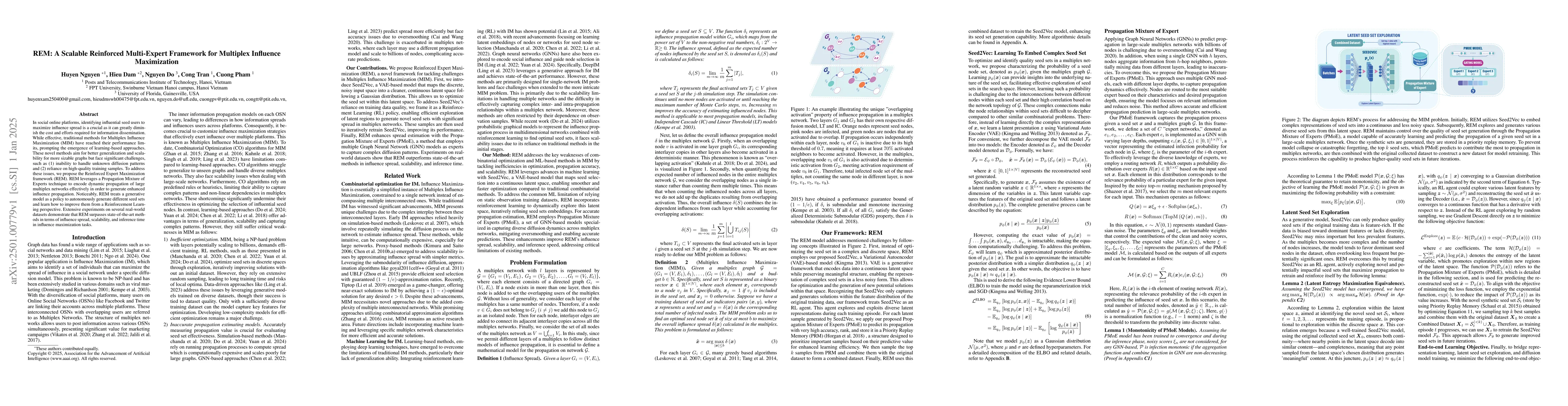 Thumbnail for REM: A Scalable Reinforced Multi-Expert Framework for Multiplex
  Influence Maximization