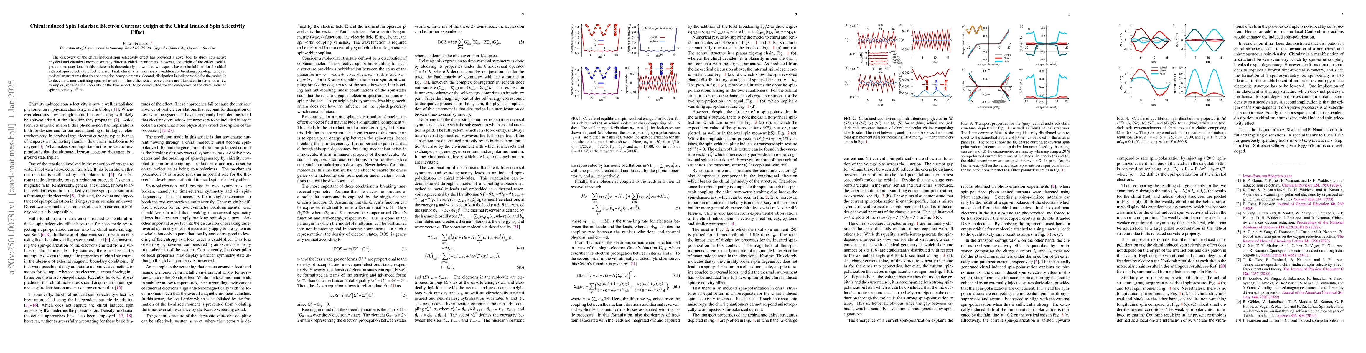Thumbnail for Chiral induced Spin Polarized Electron Current: Origin of the Chiral
  Induced Spin Selectivity Effect