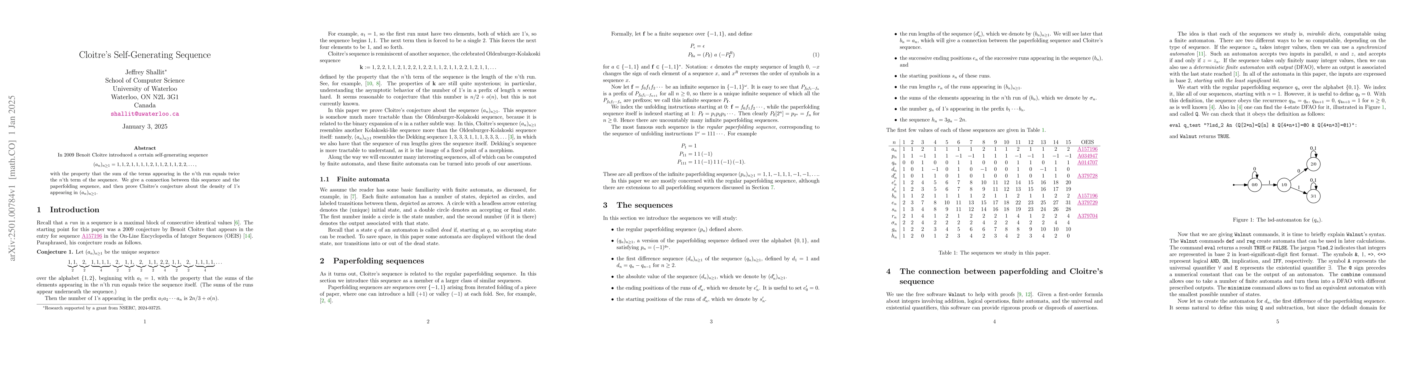 Thumbnail for Cloitre's Self-Generating Sequence