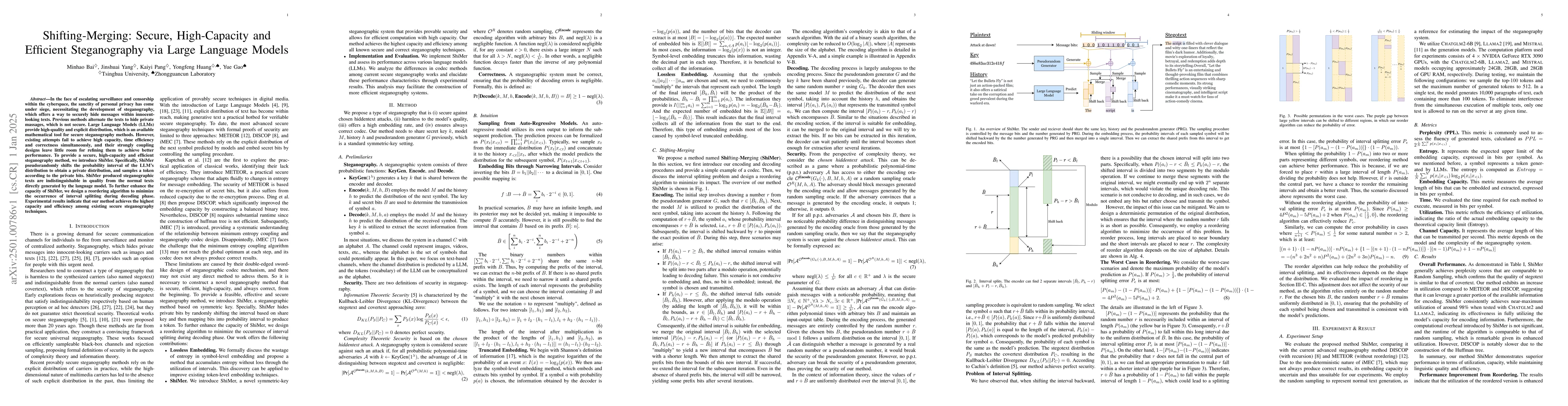 Thumbnail for Shifting-Merging: Secure, High-Capacity and Efficient Steganography via
  Large Language Models
