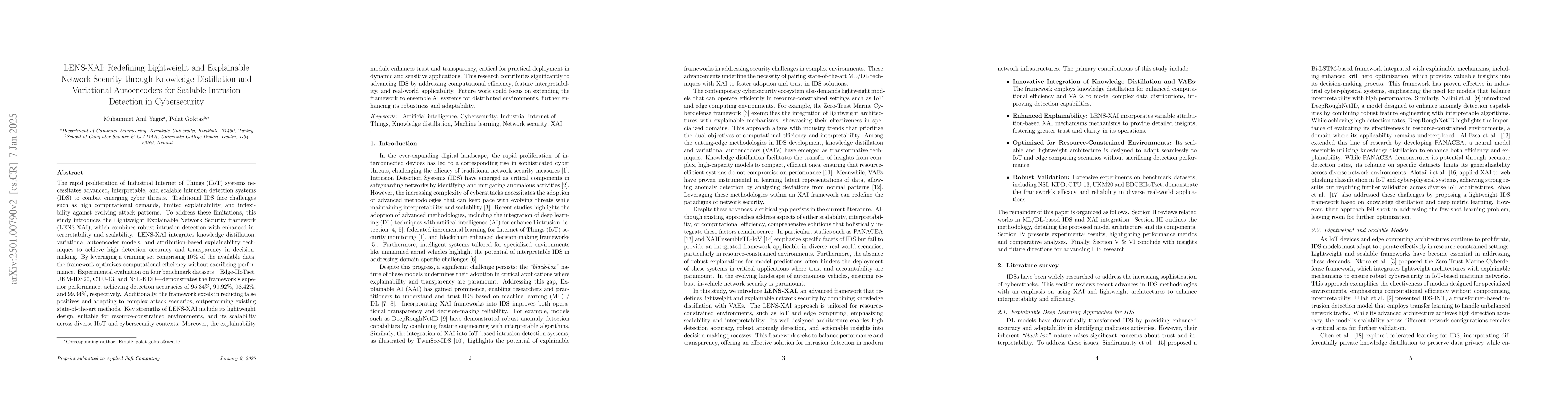 Thumbnail for LENS-XAI: Redefining Lightweight and Explainable Network Security
  through Knowledge Distillation and Variational Autoencoders for Scalable
  Intrusion Detection in Cybersecurity