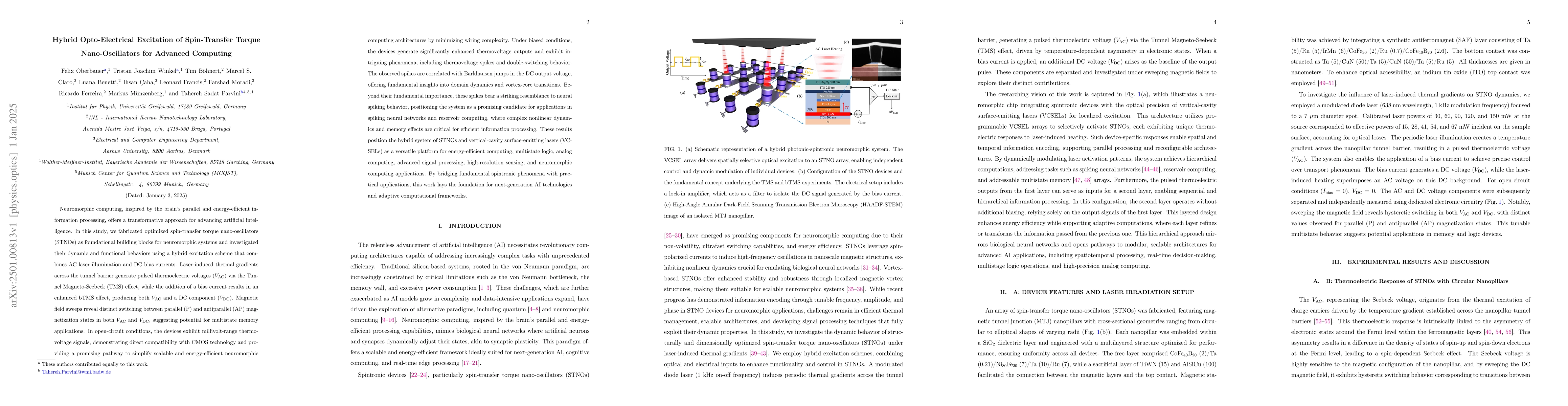 Thumbnail for Hybrid Opto-Electrical Excitation of Spin-Transfer Torque
  Nano-Oscillators for Advanced Computing