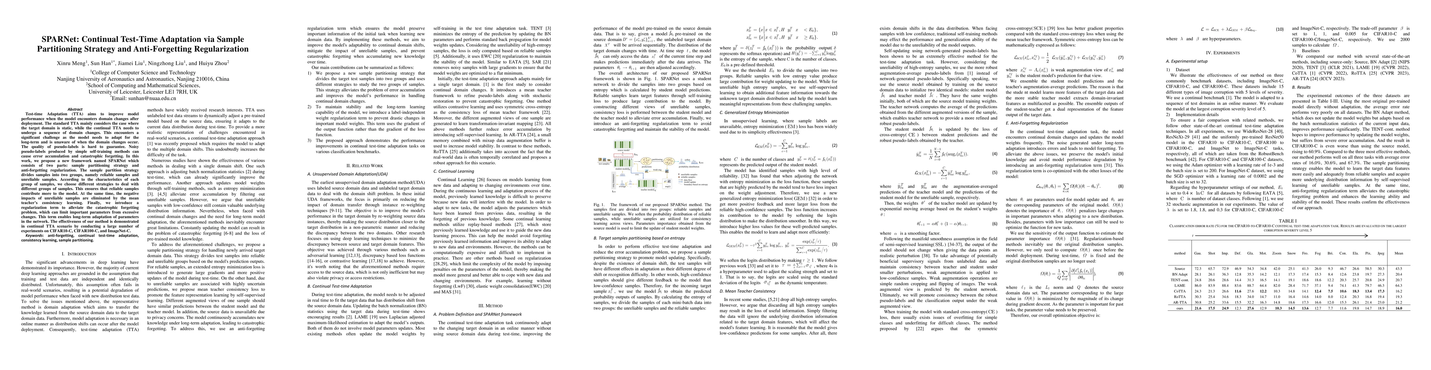 Thumbnail for SPARNet: Continual Test-Time Adaptation via Sample Partitioning Strategy
  and Anti-Forgetting Regularization