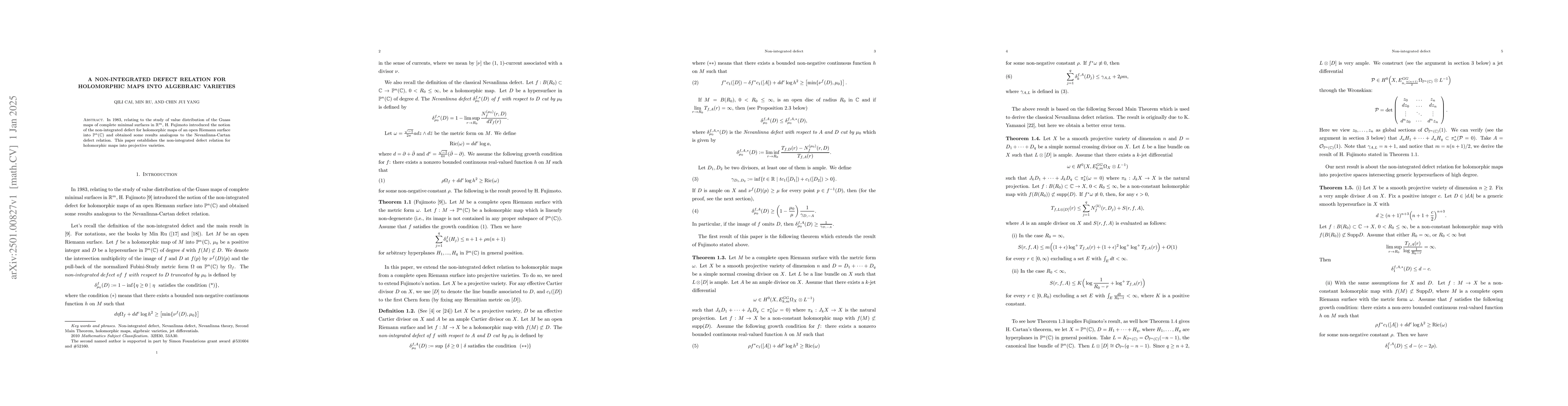 Thumbnail for A non-integrated defect relation for holomorphic maps into algebraic
  varieties