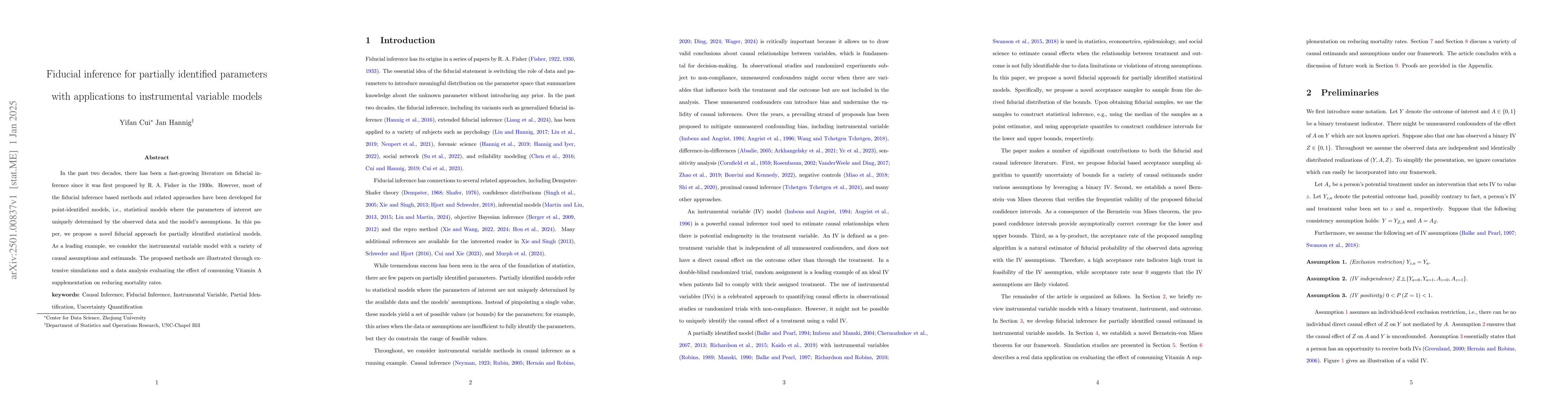 Thumbnail for Fiducial inference for partially identified parameters with applications
  to instrumental variable models