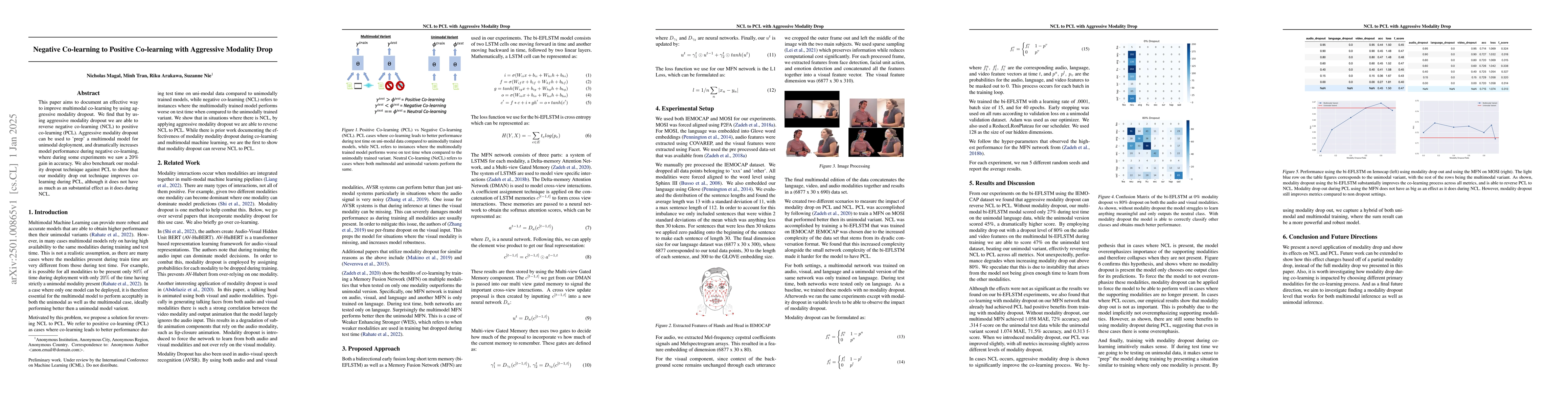 Thumbnail for Negative to Positive Co-learning with Aggressive Modality Dropout