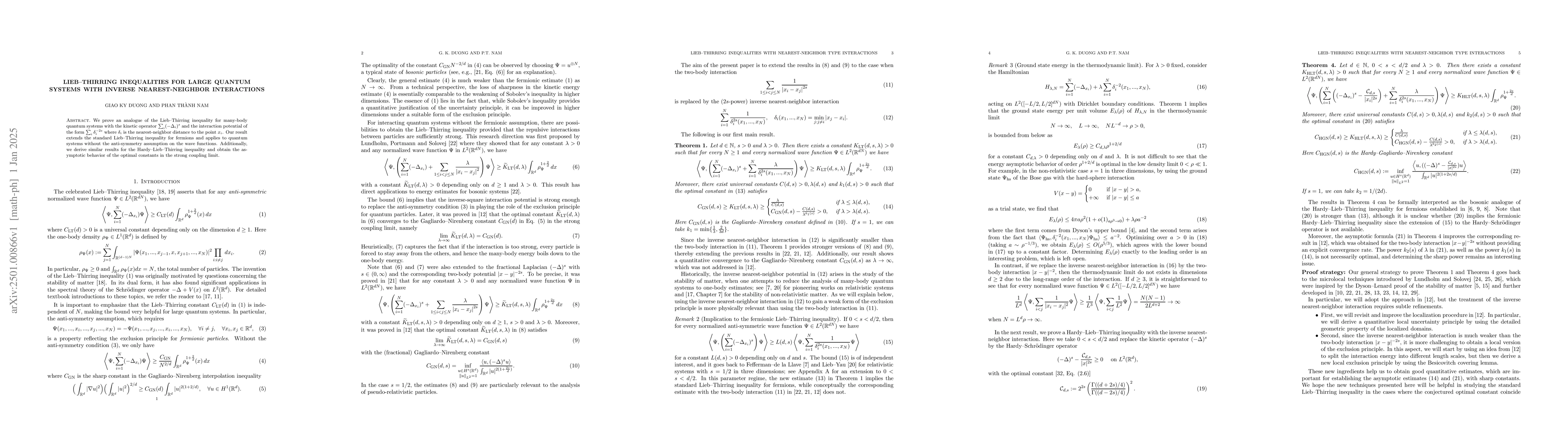 Thumbnail for Lieb--Thirring inequalities for large quantum systems with inverse
  nearest-neighbor interactions