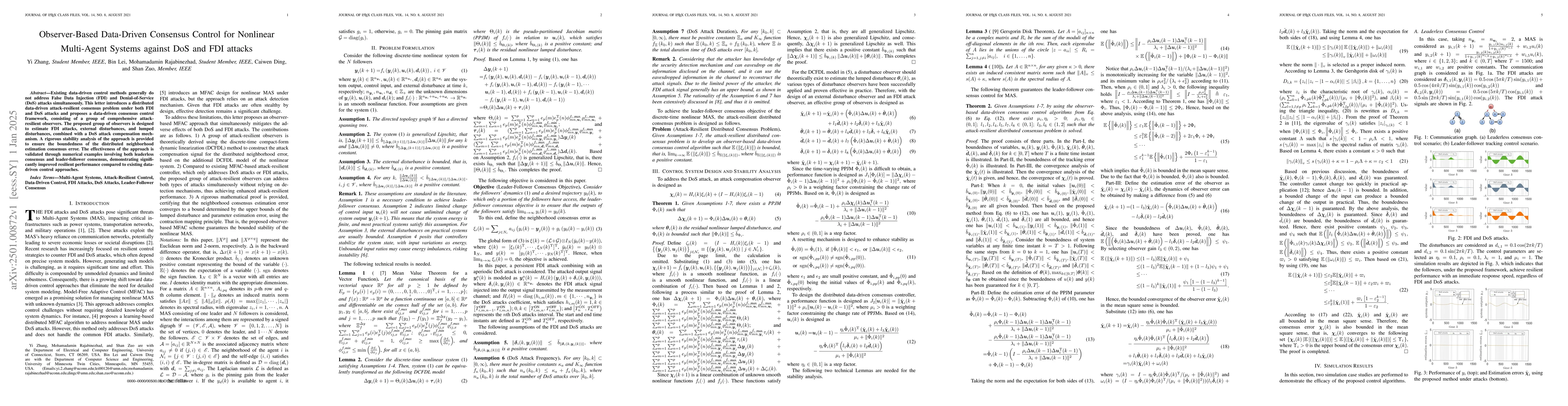 Thumbnail for Observer-Based Data-Driven Consensus Control for Nonlinear Multi-Agent
  Systems against DoS and FDI attacks