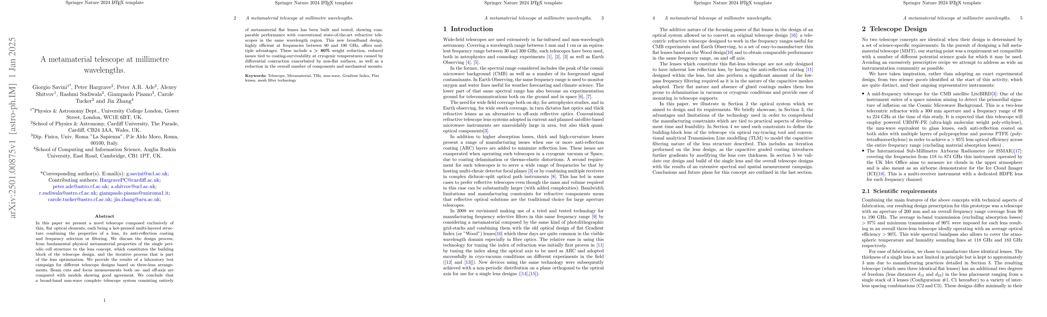 Thumbnail for A metamaterial telescope at millimetre wavelengths