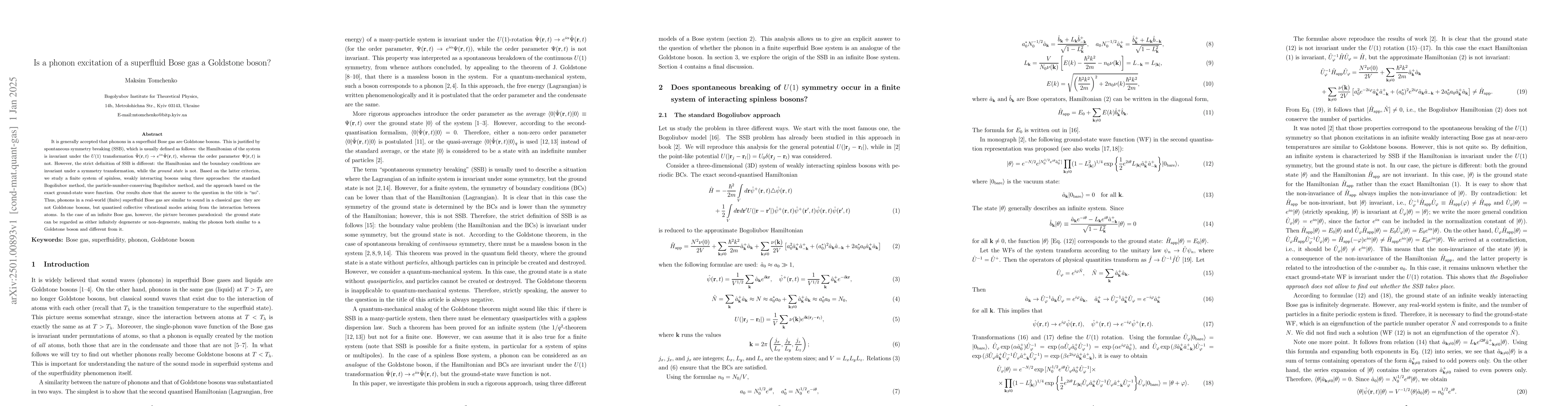 Thumbnail for Is a phonon excitation of a superfluid Bose gas a Goldstone boson?