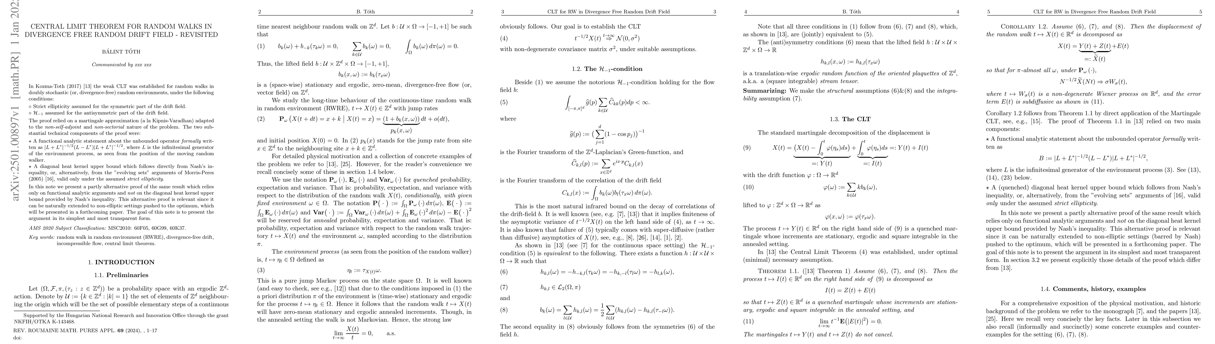 Thumbnail for Central limit theorem for random walks in divergence free random drift
  field -- revisited
