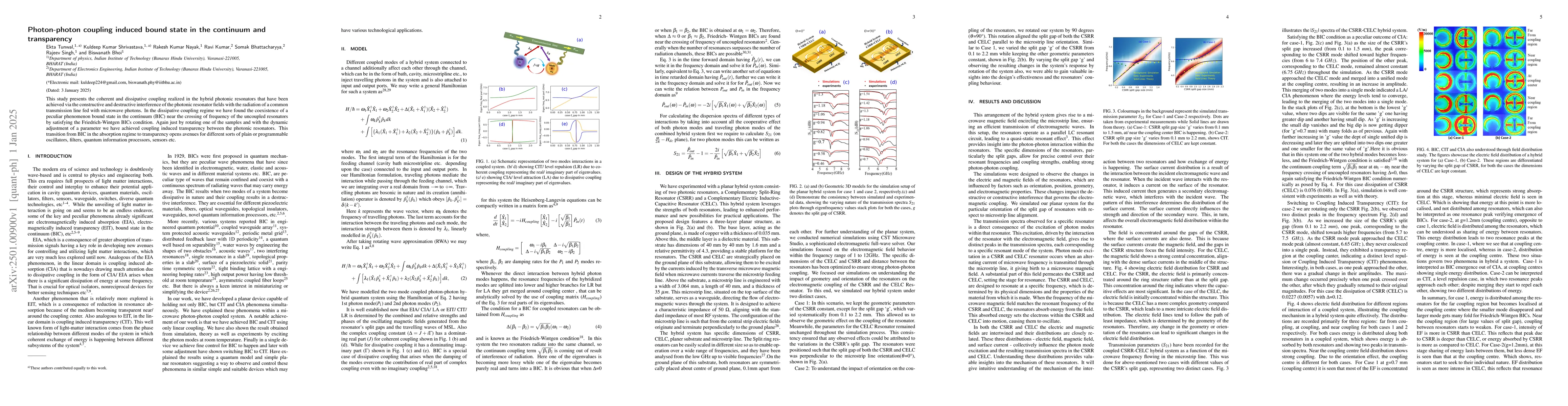 Thumbnail for Photon-photon coupling induced bound state in the continuum and
  transparency