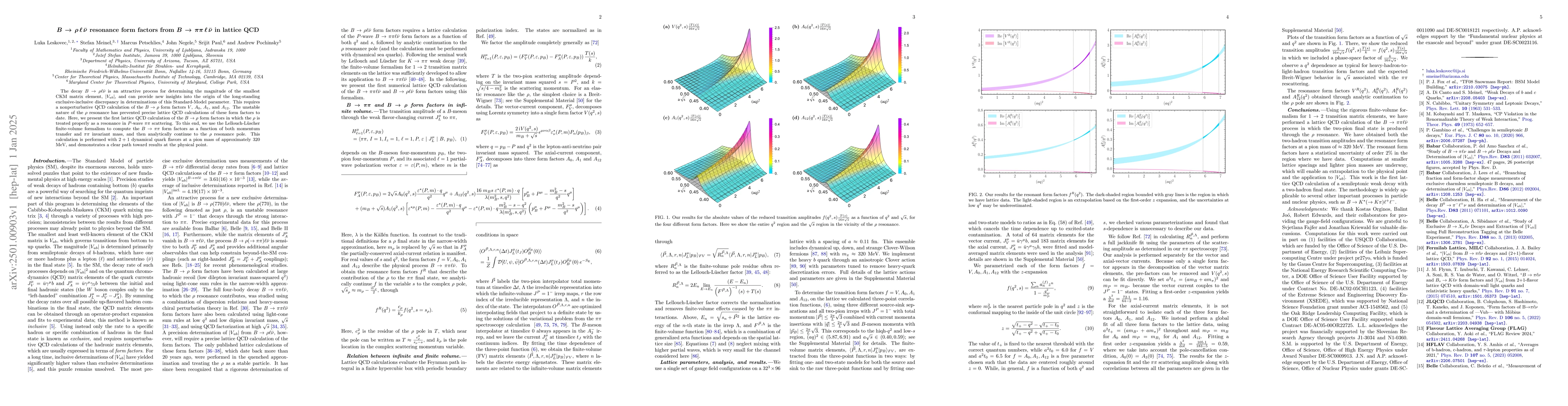 Thumbnail for $B \to ρ\ell \barν$ resonance form factors from $B \to ππ
  \ell \barν$ in lattice QCD
