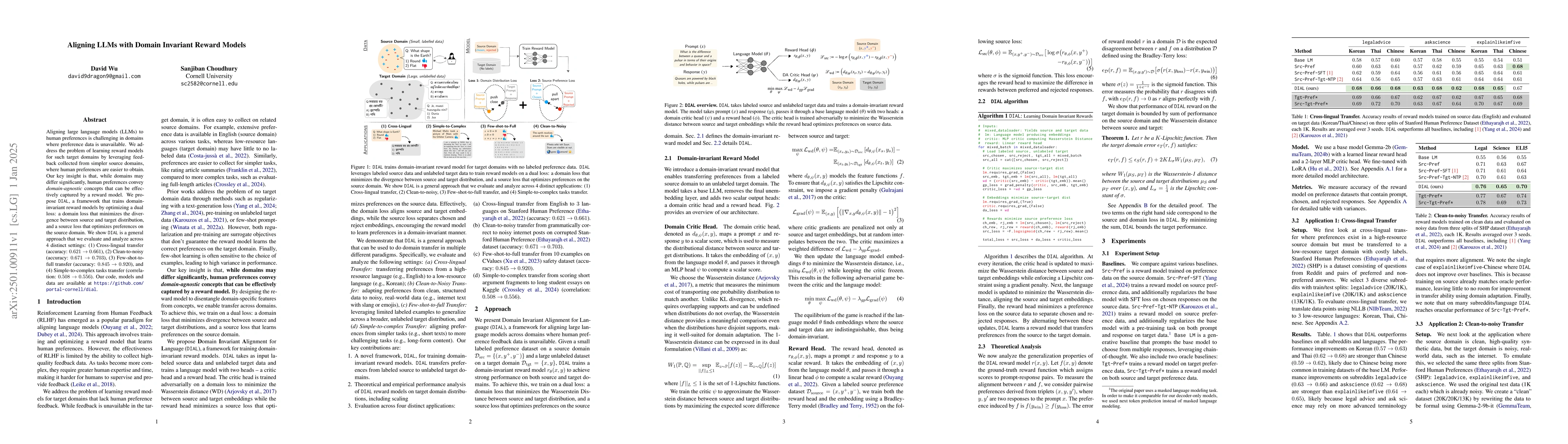Thumbnail for Aligning LLMs with Domain Invariant Reward Models