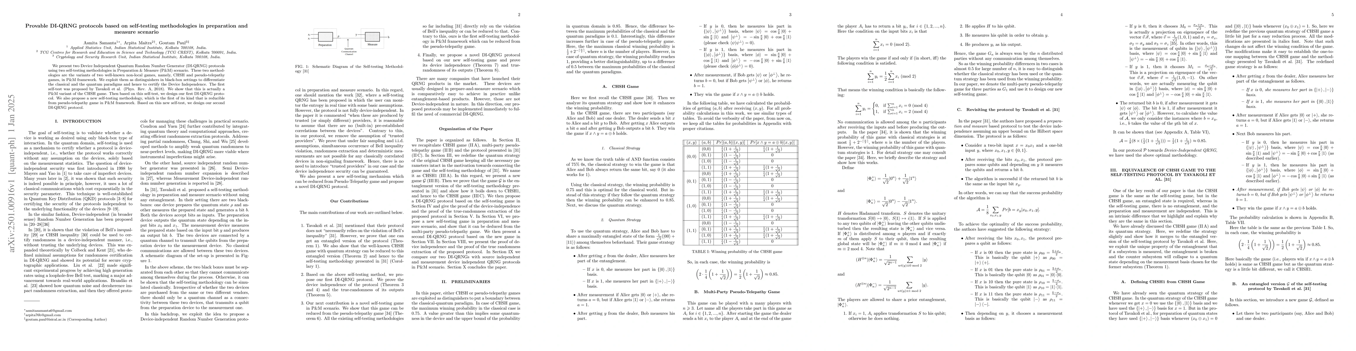 Thumbnail for Provable DI-QRNG protocols based on self-testing methodologies in
  preparation and measure scenario